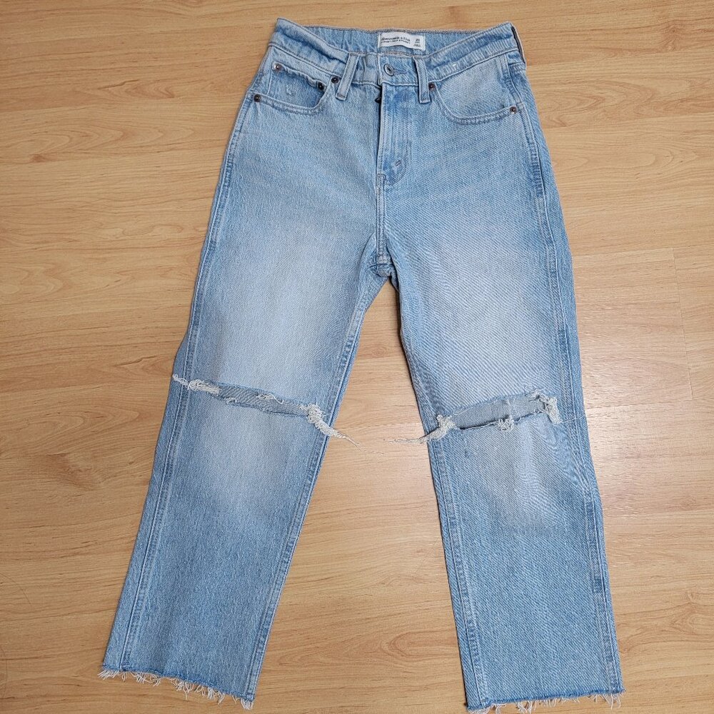 Abercrombie & Fitch Light Blue Cropped Distressed Jeans
